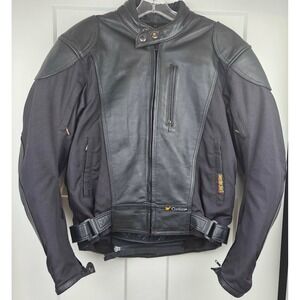 Joe Rocket Men's Black Leather Armored Cordura Motorcycle Riding Jacket Size 44